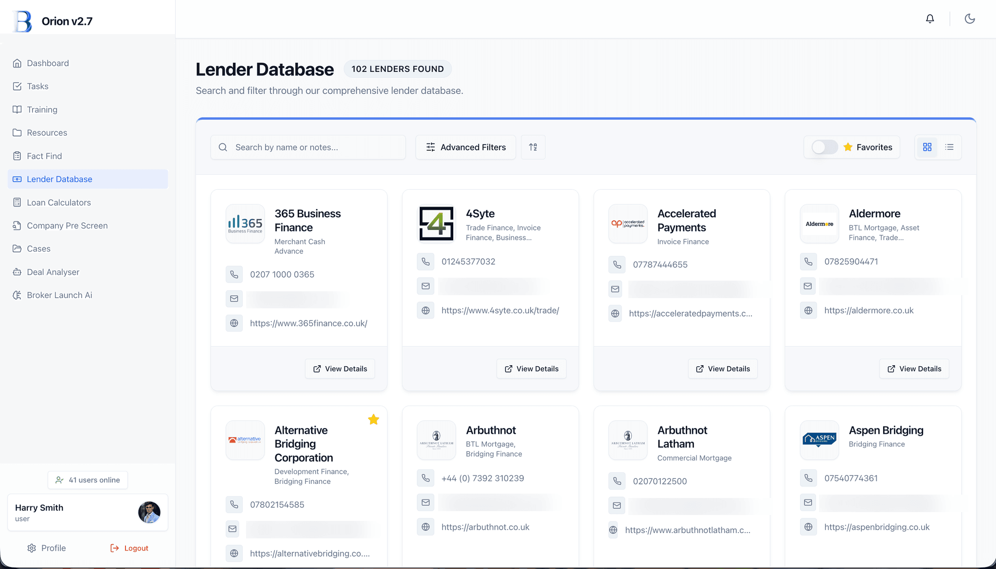 OrionOS - Lender Database — OrionOS screenshot